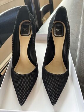Dior unique Black Suede with white dots Cherie Pointy Pumps 100 Height Size 40.5